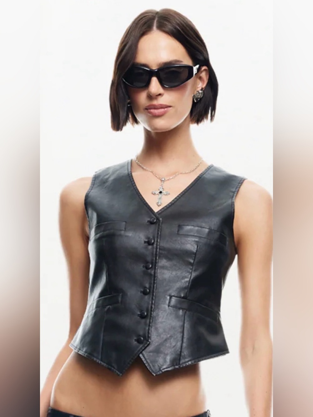 Lioness Wyoming Faux Leather Vest – Onyx Black